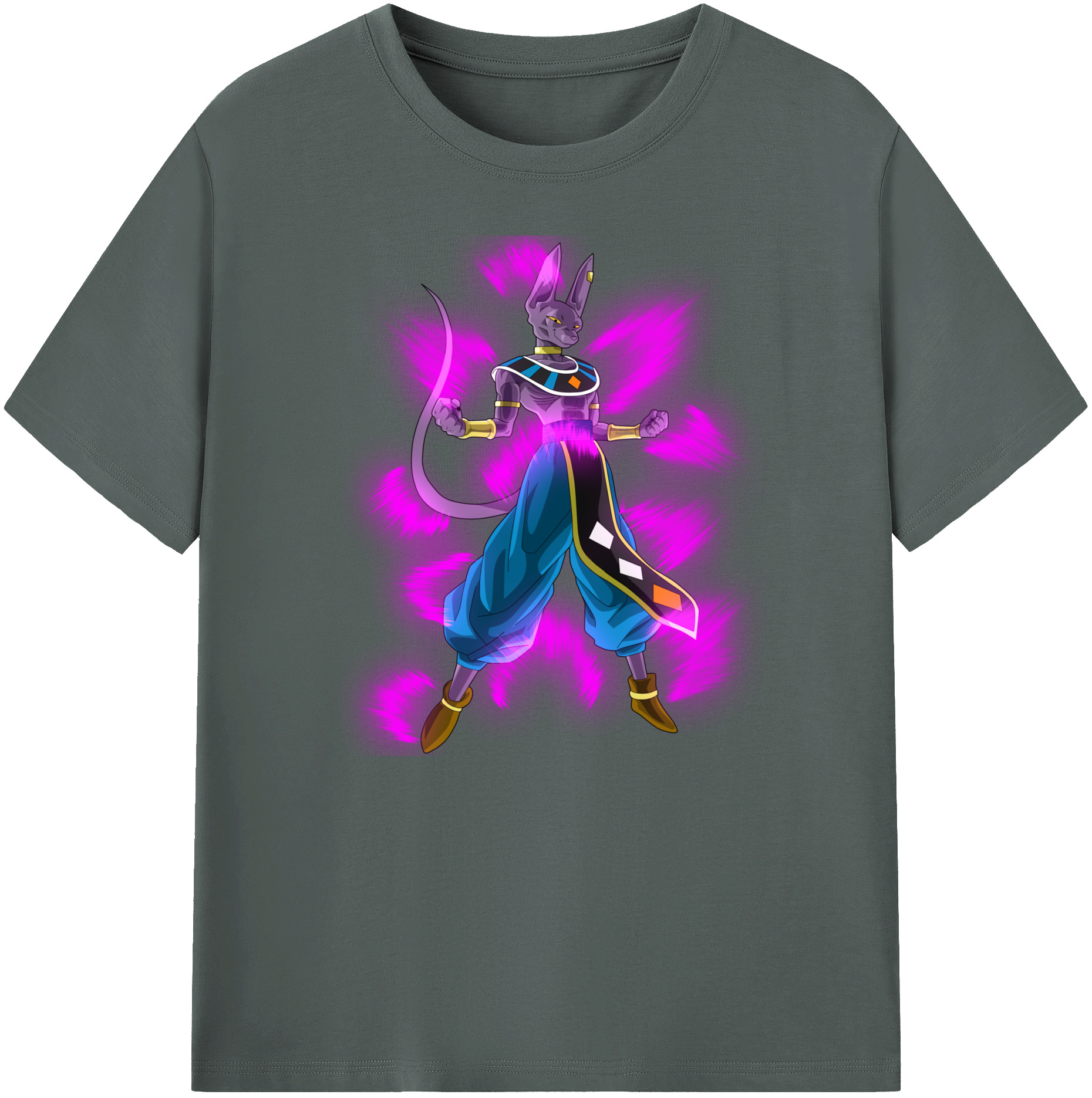 （画像用） ドラゴンボール ビルス 破壊神ビルス DRAGON BALL Beerus Birusu 綿100％ メンズ半袖Tシャツ｜肌触りやわらか＆通気性